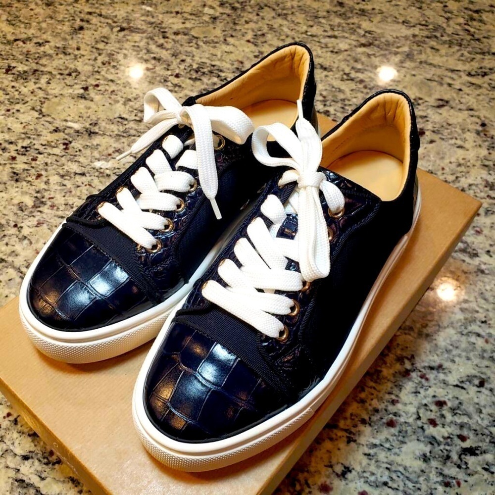 NEW Christian Louboutin Vieirissima Orlato Flat Calf Navy Sneaker size 37